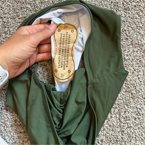 NWT Olive Green High-Waisted ruched cheeky Bikini Bottom - Picture 6 of 10